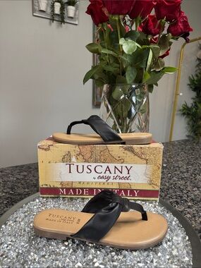 Tuscany by Easy Street Black Knot Toe-Post thong flip flop Sandals NEW 8.5